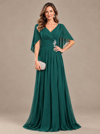 Ruched V Neck Mother of The Bride Dresses with Shawls Appliques and Cap Sleeves