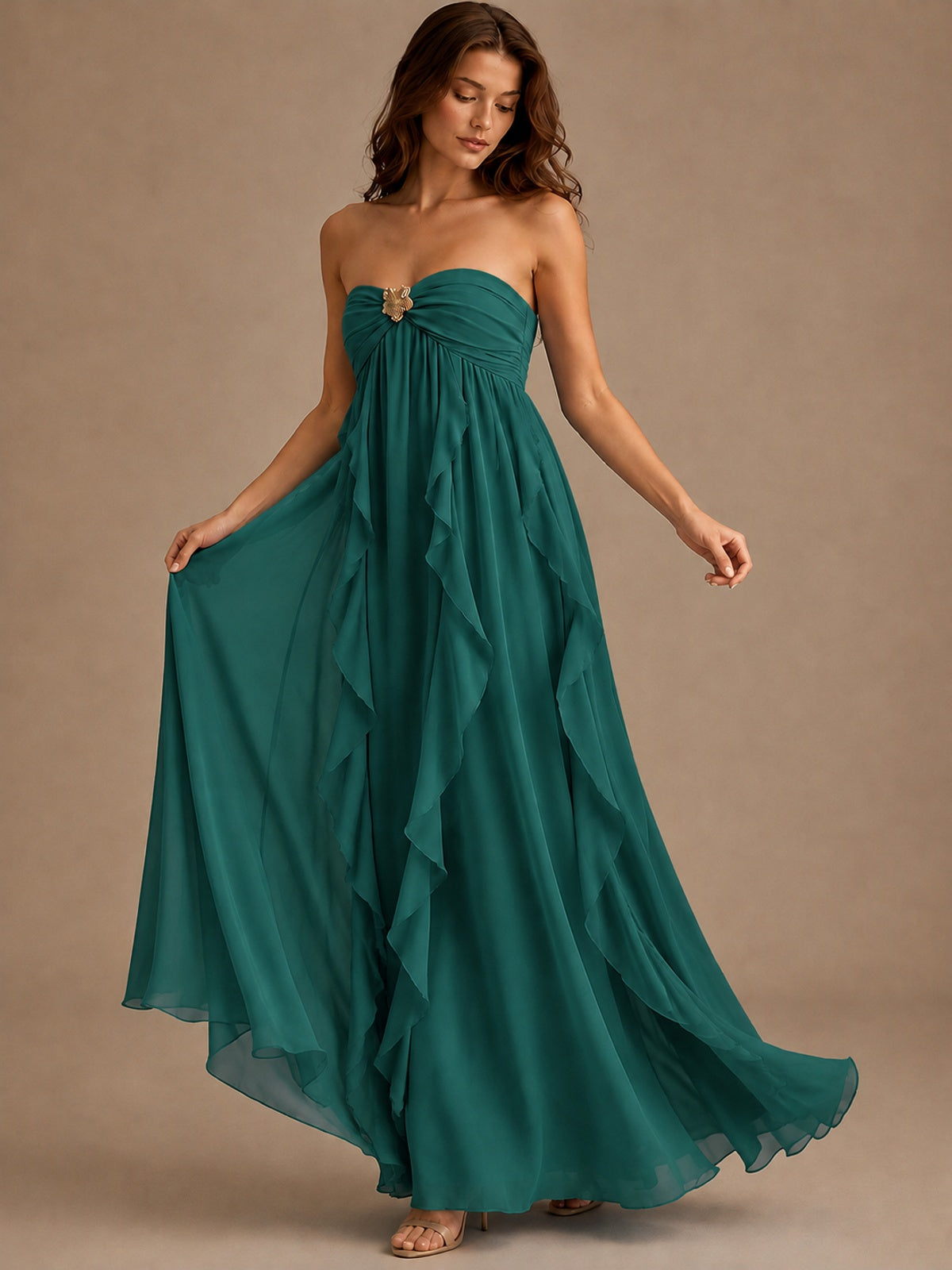 Srapless Sweetheart Chiffon Prom Dress Ruffle Formal Evening Gown