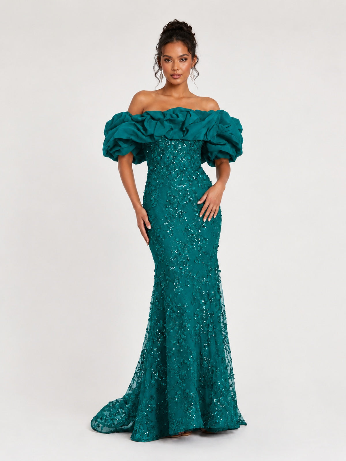Sequin Off-Shoulder Ruffle Mermaid Prom Dress