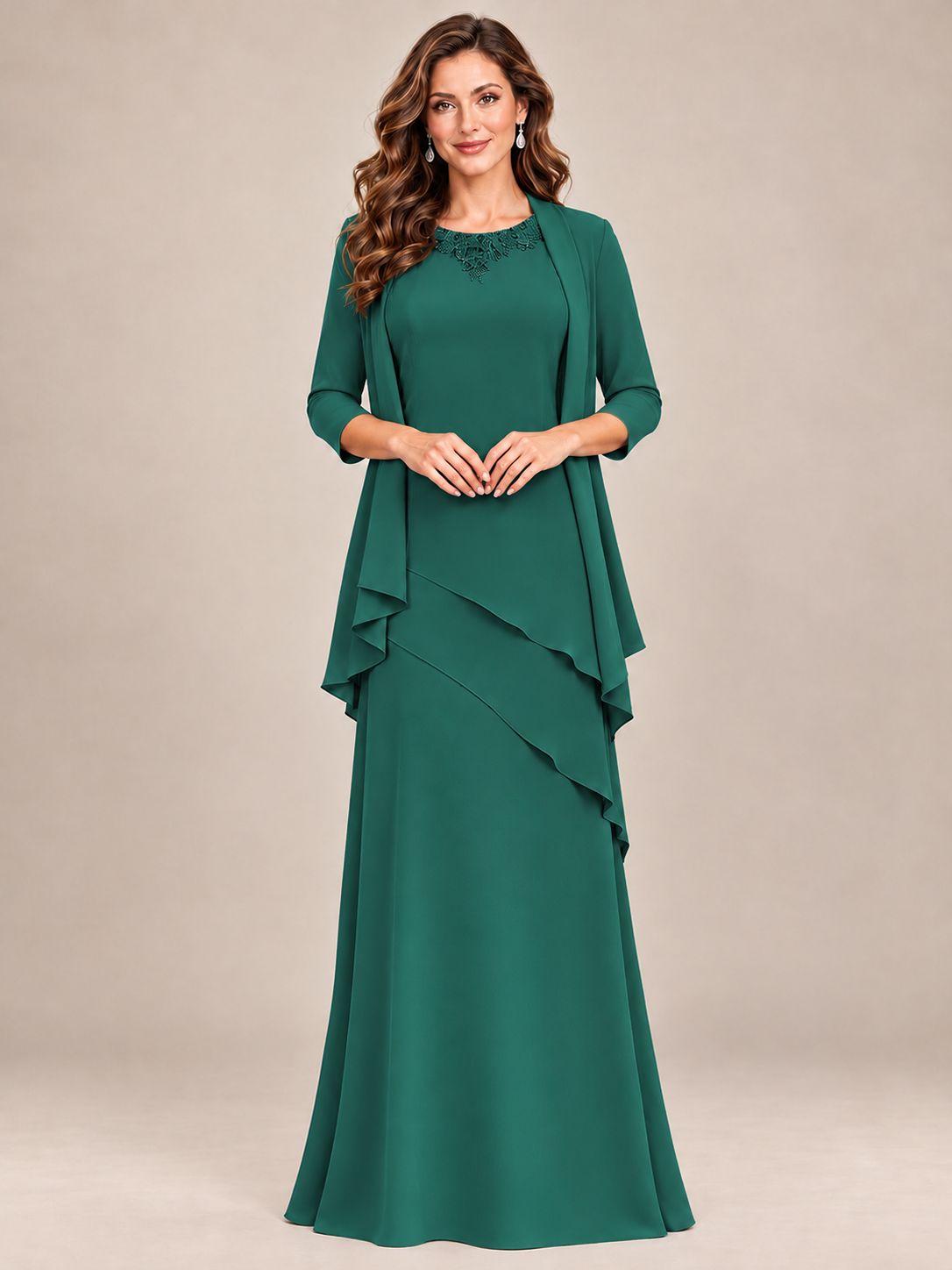 Dusty Blue Two-Piece Chiffon Mother of the Bride Dress with Jacket
