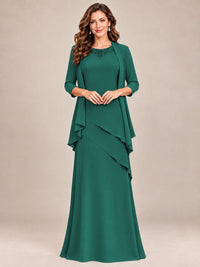 Dusty Blue Two-Piece Chiffon Mother of the Bride Dress with Jacket