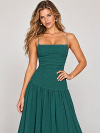 Butter Yellow Ruched Spaghetti Strap Drop-Waist Prom Dress