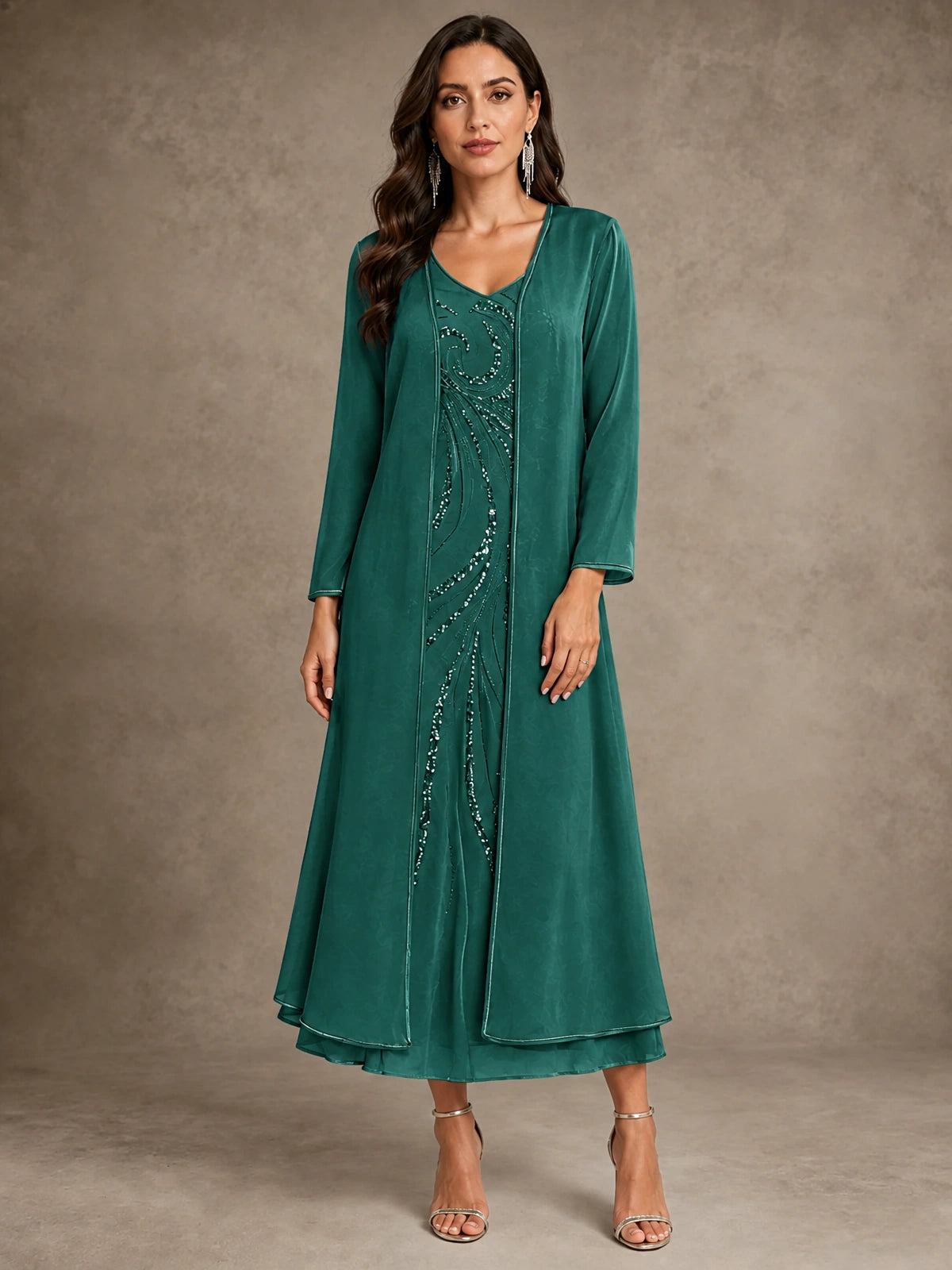 Sequin Chiffon Mother of the Bride Dress with Jacket