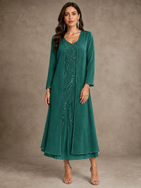 Sequin Chiffon Mother of the Bride Dress with Jacket