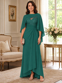 Elegant Chiffon Mother of the Bride Dress with Lace Applique and Cape Sleeves