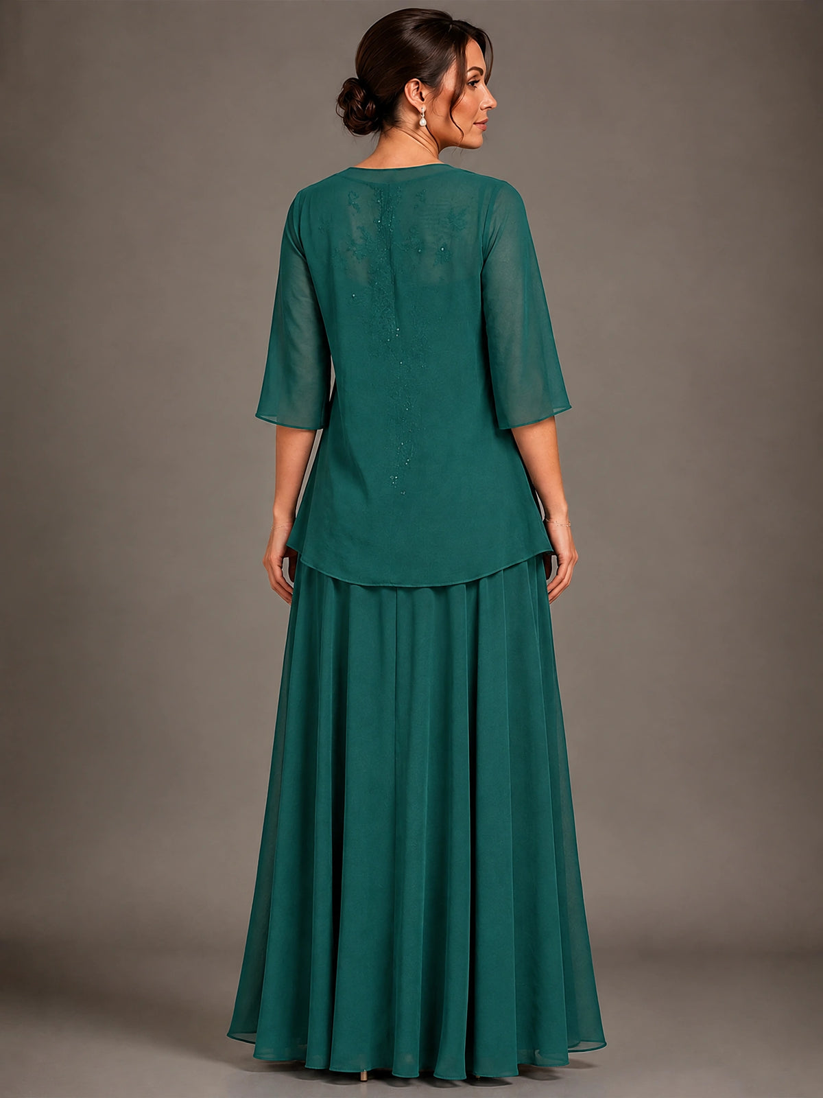 A-line 2 Pieces Chiffon Appliques Mother of The Bride Dresses with Jackets