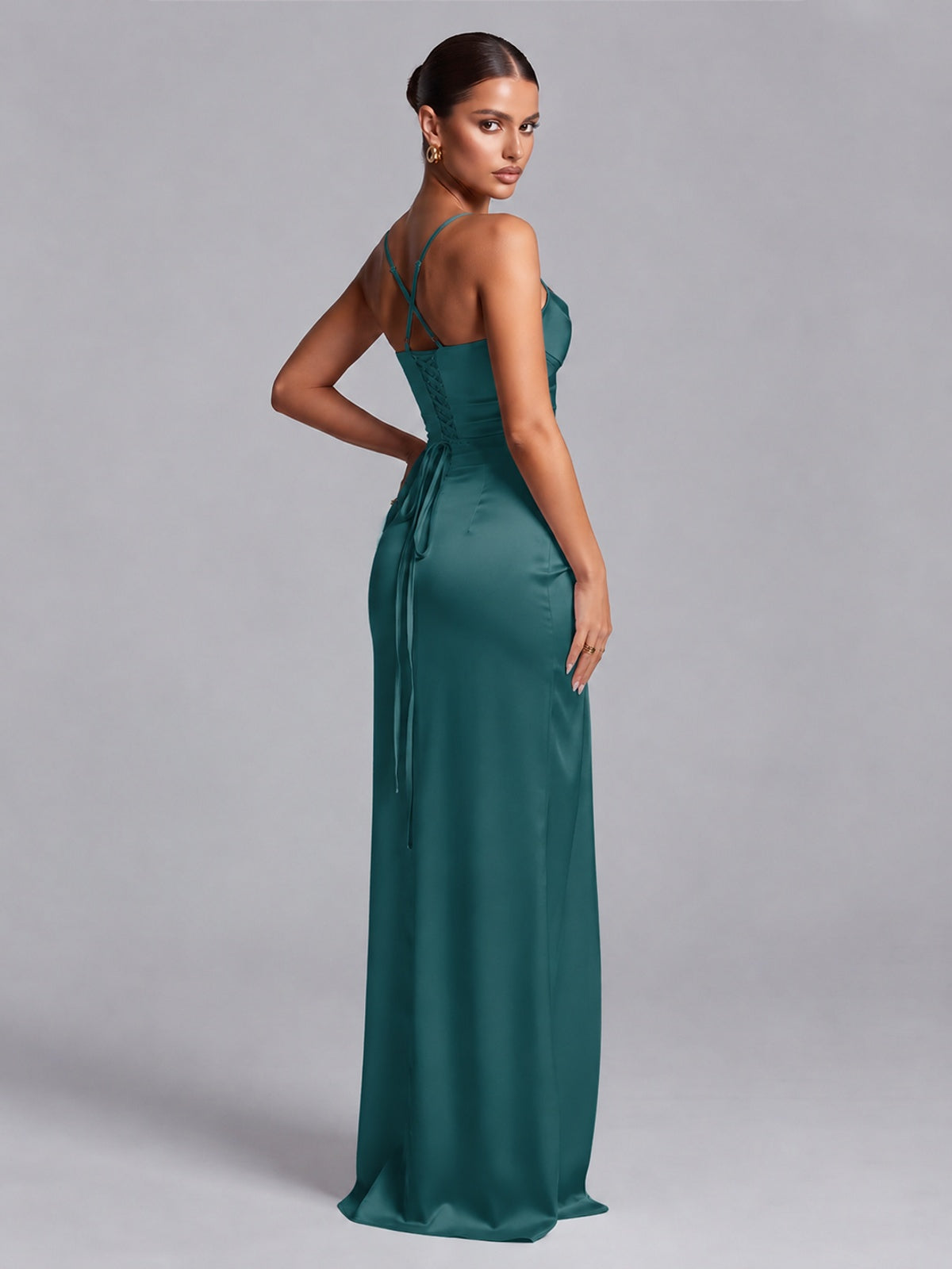Square Neck Satin Long Prom Dress with Ruffles