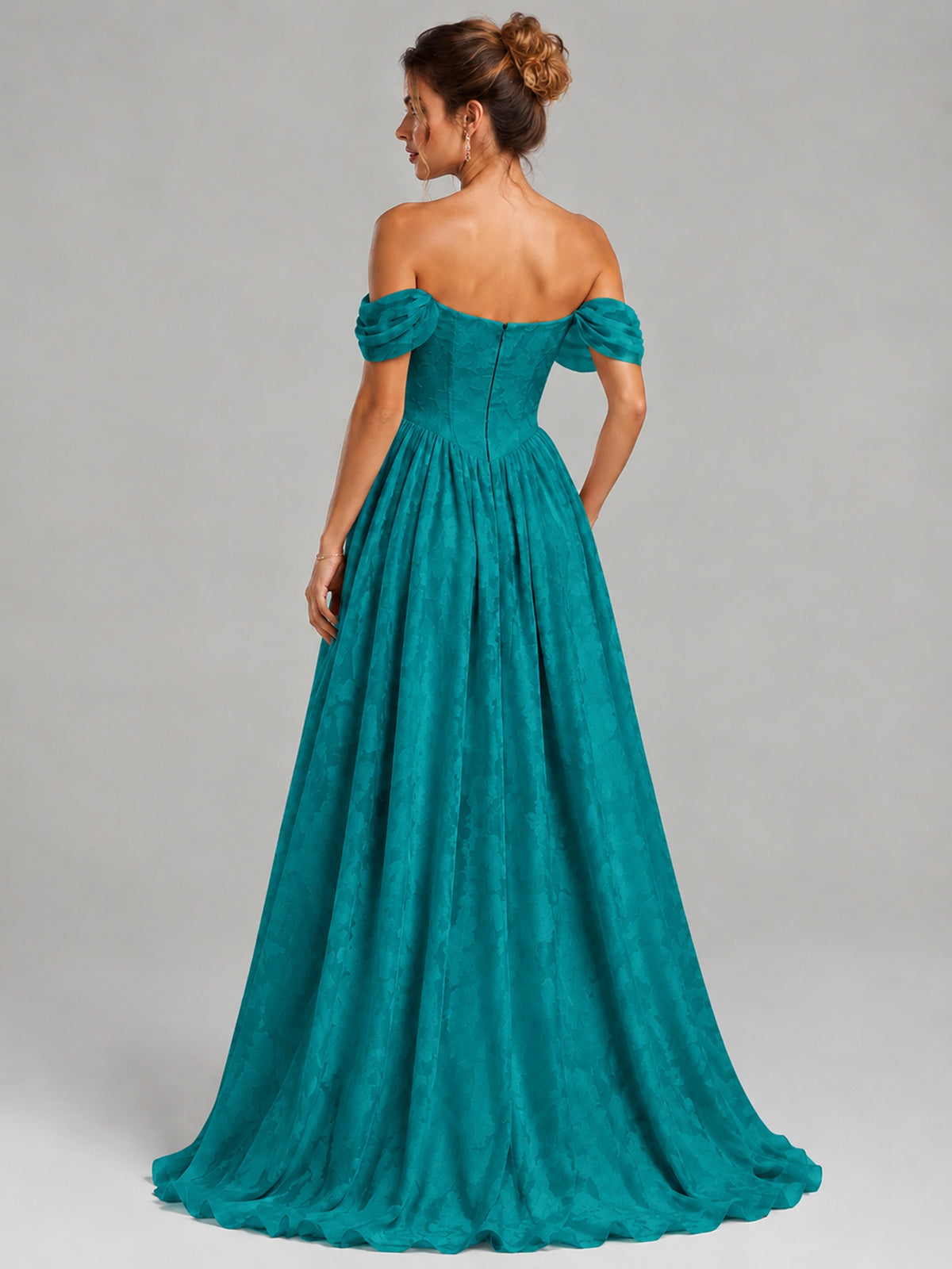 Off Shoulder Jacquard A-Line Maxi Dress