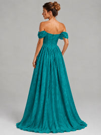 Off Shoulder Jacquard A-Line Maxi Dress