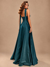Strapless Prom Dress Side High Slit A-line Formal Dress with Scarf