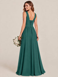 A-line Sleeveless Rucehd Chiffon Bridesmaid Dress with High Slit