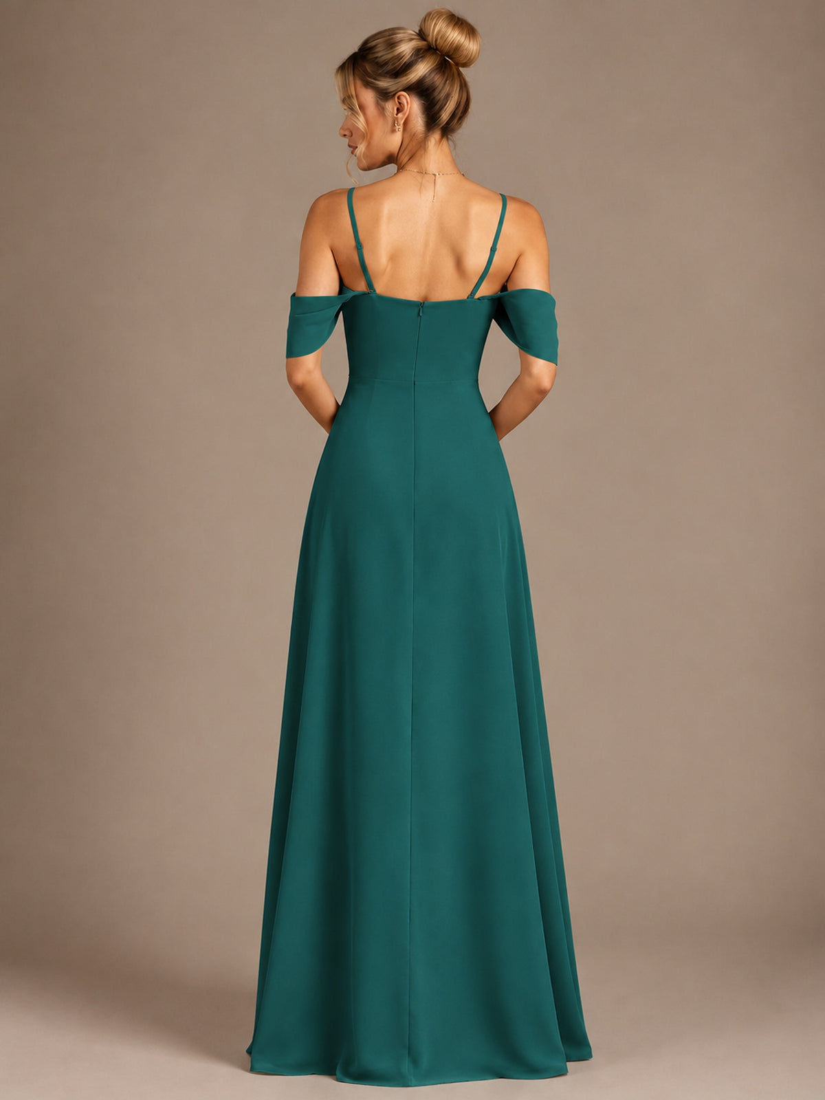 Spaghetti Strap Chiffon Bridesmaid Dress with Ruffles Slit
