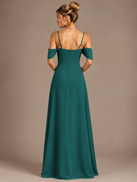 Spaghetti Strap Chiffon Bridesmaid Dress with Ruffles Slit