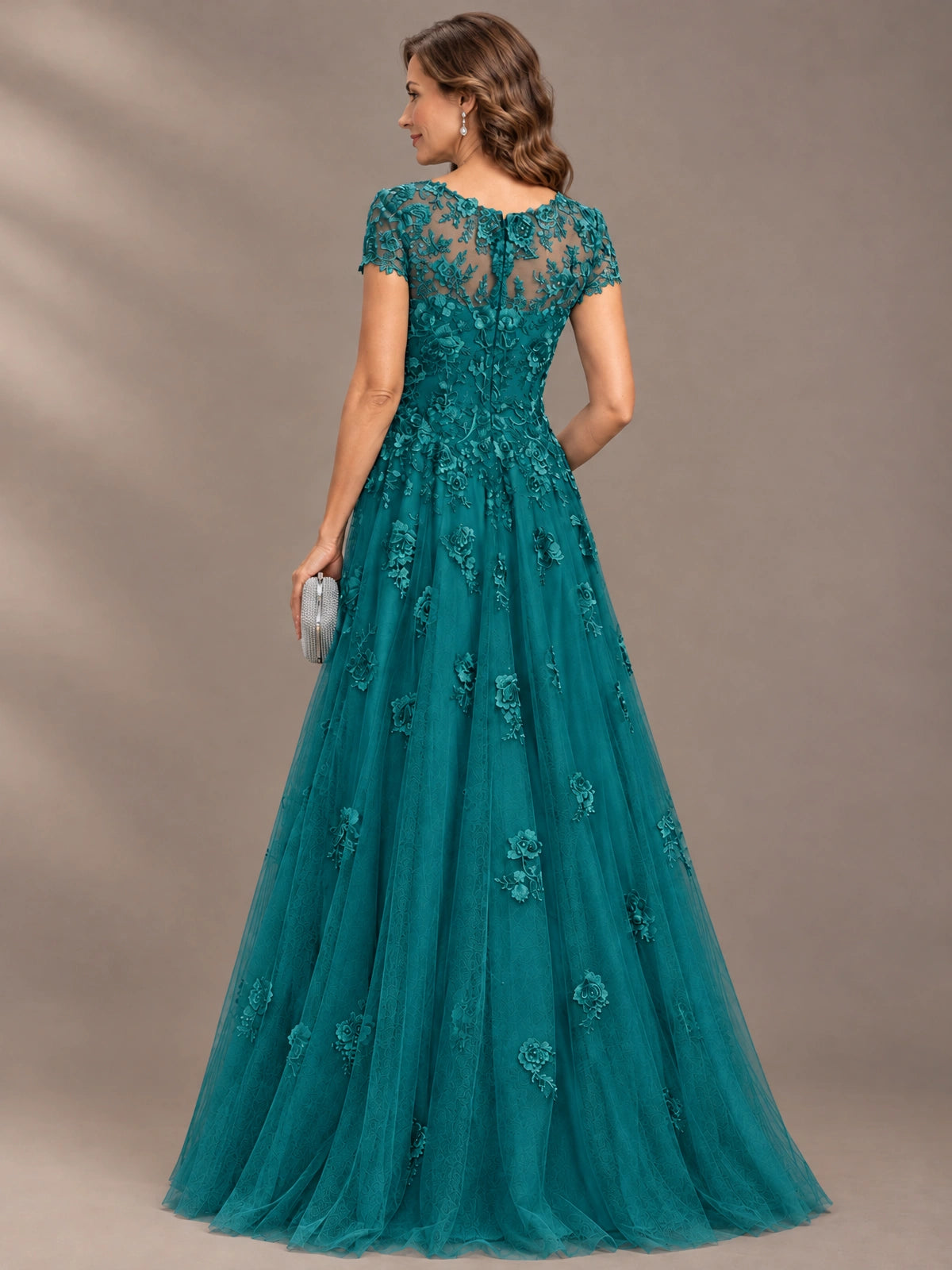 Lace Appliques A-line Mother of The Bride Dresses with Short Sleeves