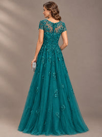 Lace Appliques A-line Mother of The Bride Dresses with Short Sleeves