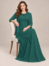 Dusty Blue Two-Piece Chiffon Mother of the Bride Dress with Jacket