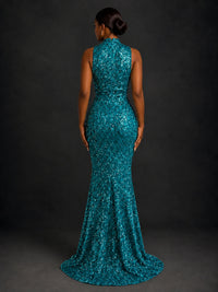 Sparkly Sequin High Neck Mermaid Prom Dress