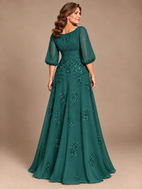 A-Line Mother of the Bride Dress with Sheer Puff Sleeves
