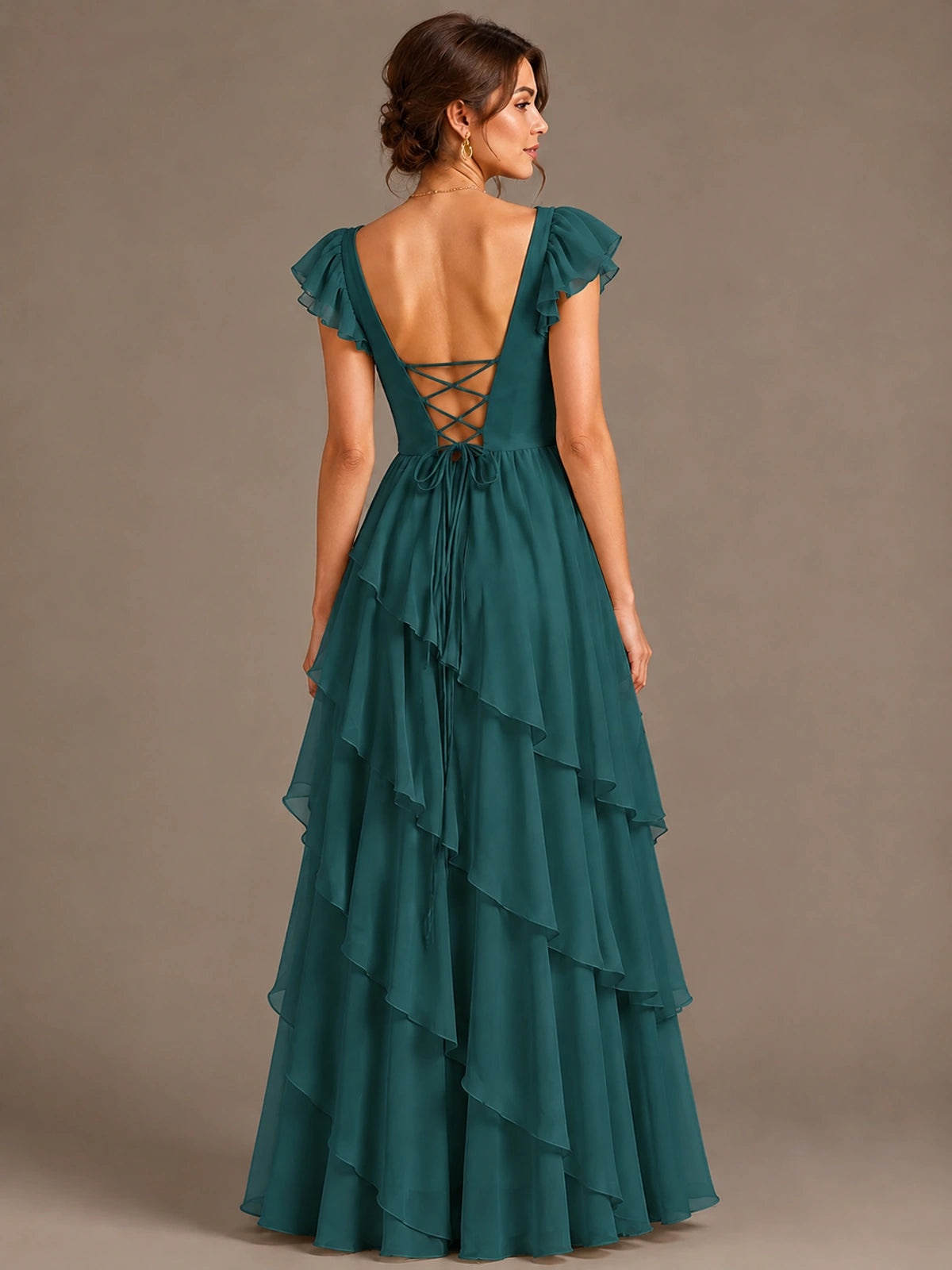 Ruffle Tiered V Neck Maxi Dress