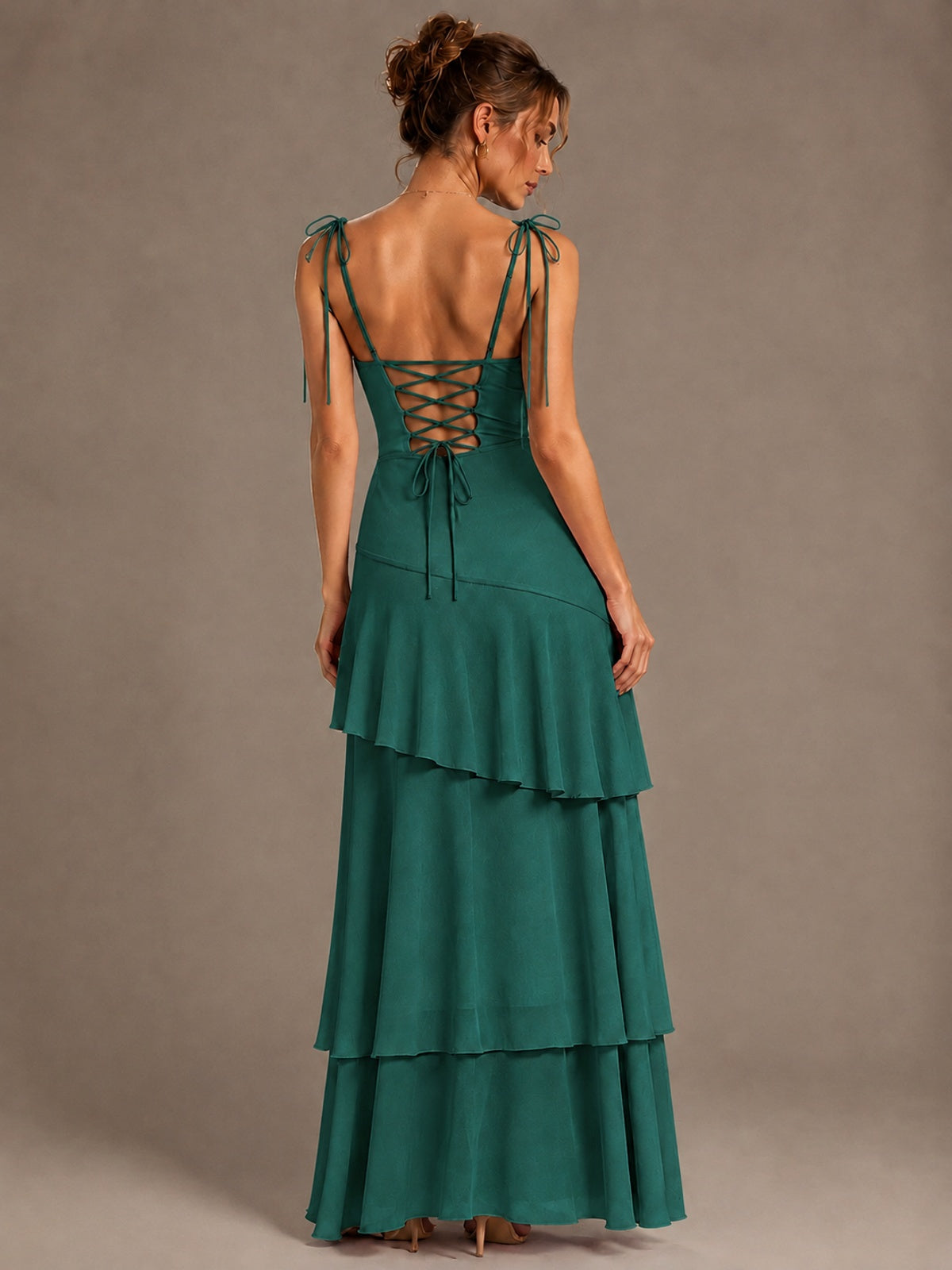 Spaghetti Strap Tiered Ruffles Chiffon Prom Dress