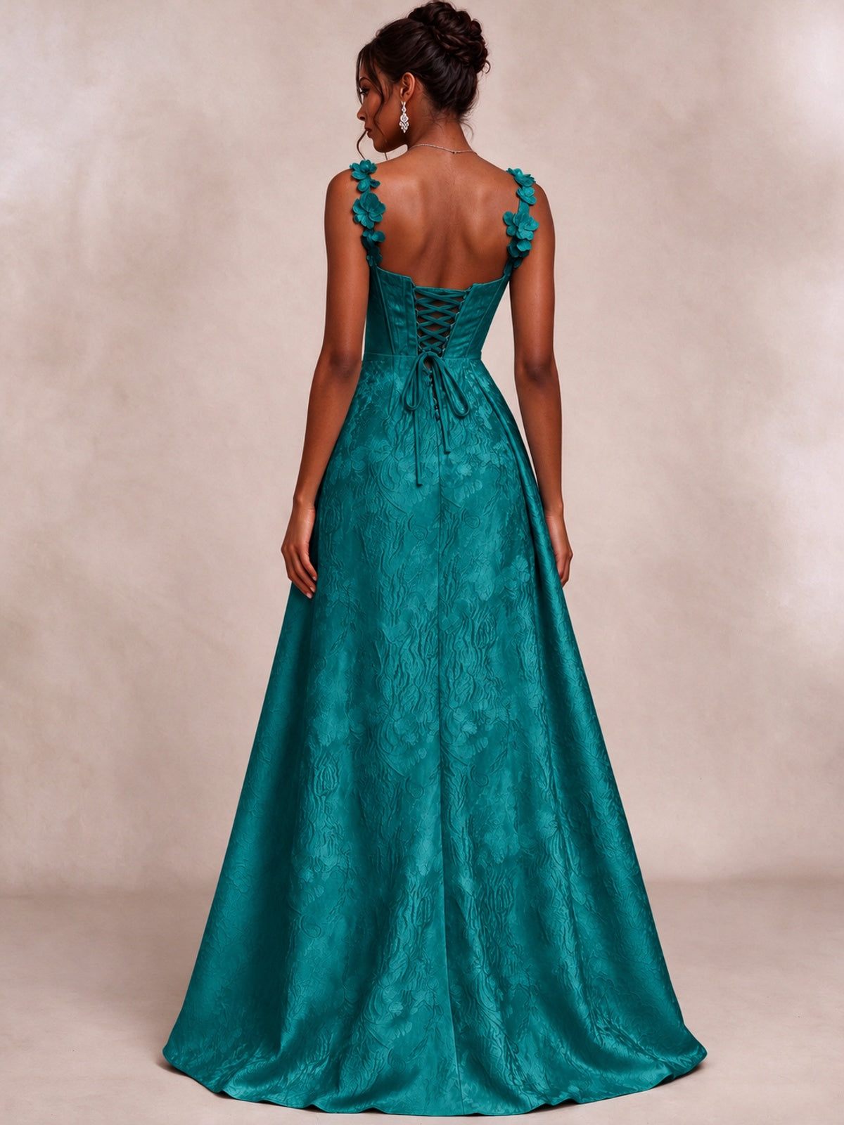 Light Blue 3D Floral Jacquard Prom Dress with Detachable Overskirt Corset Gown