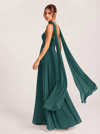 Strapless Ruched Chiffon Long Prom Dress with Scarf