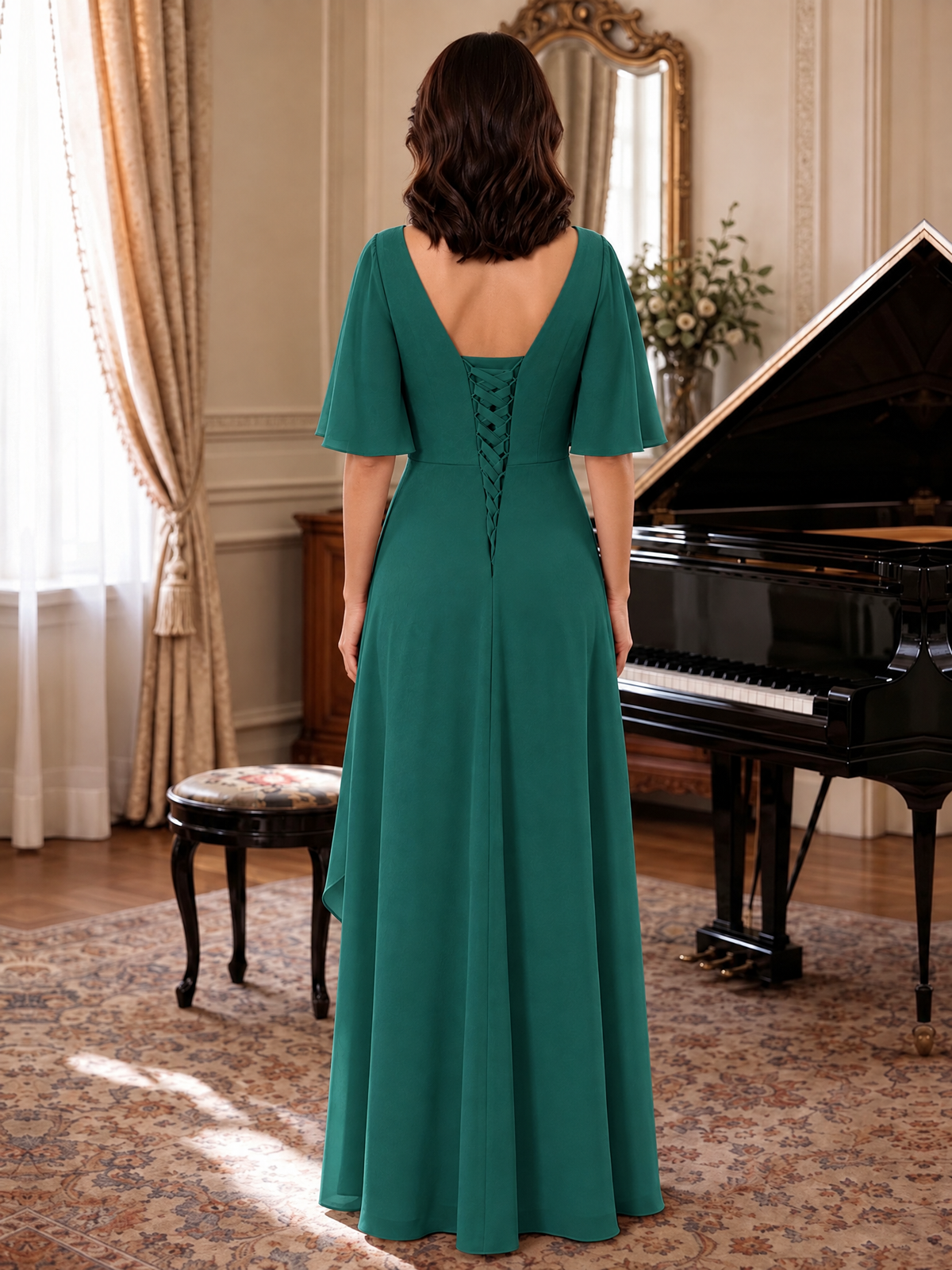 V-Neck Chiffon Lace Mother of the Bride Dresses