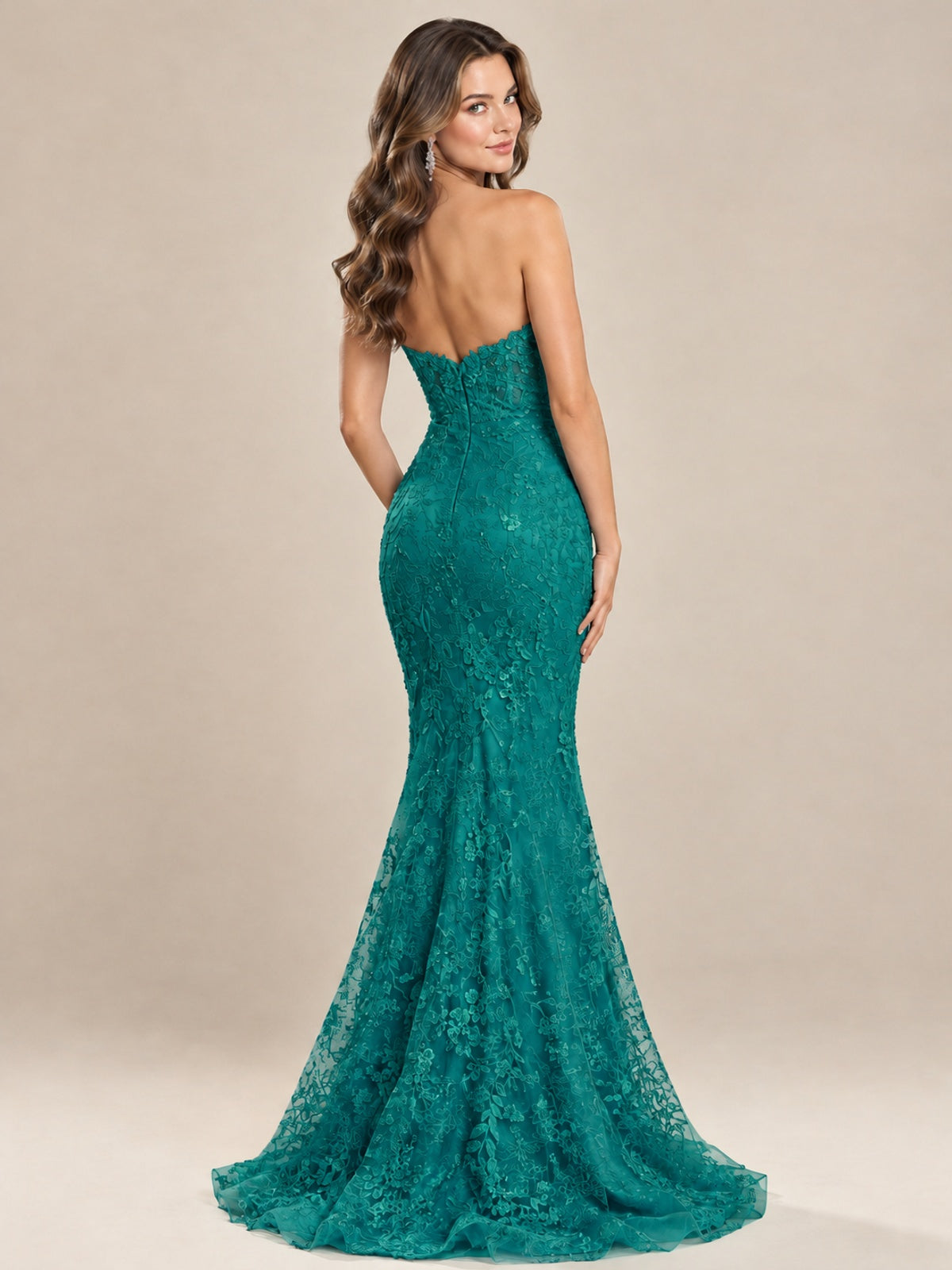 Strapless Corset Mermaid Prom Dress with Floral Lace Appliqué
