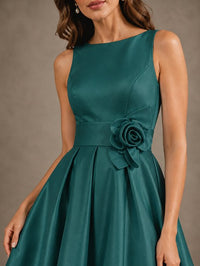 Tea-Length Satin Mother of the Bride Dress with 3D Flower Detail