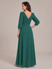 V-Neck Pleated Chiffon Mother of the Bride Dress with Flutter Sleeves