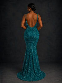 Sequin Mermaid Prom Dress with Floral Applique