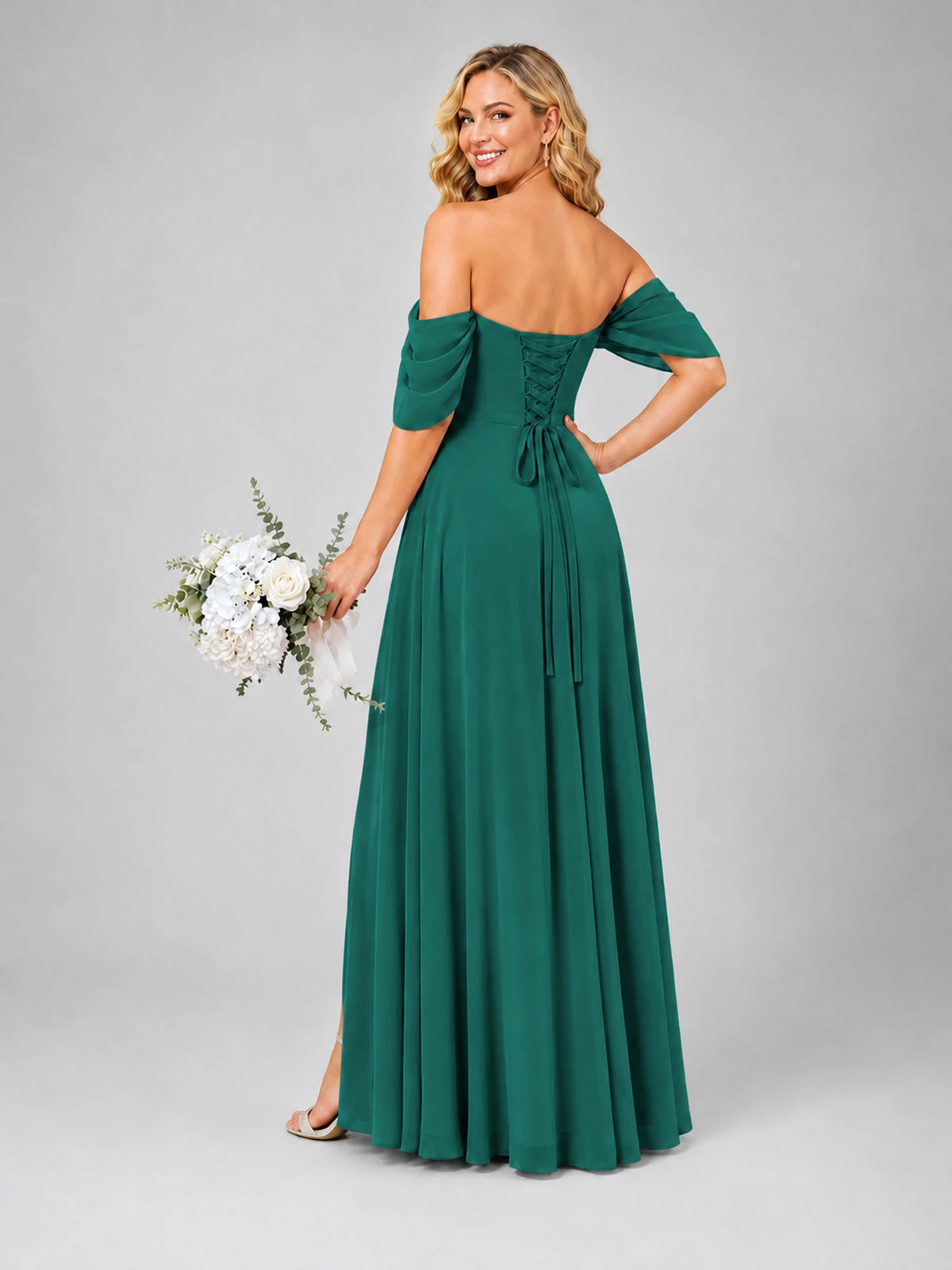 Off Shoulder Chiffon Bridesmaid Dress with Slit