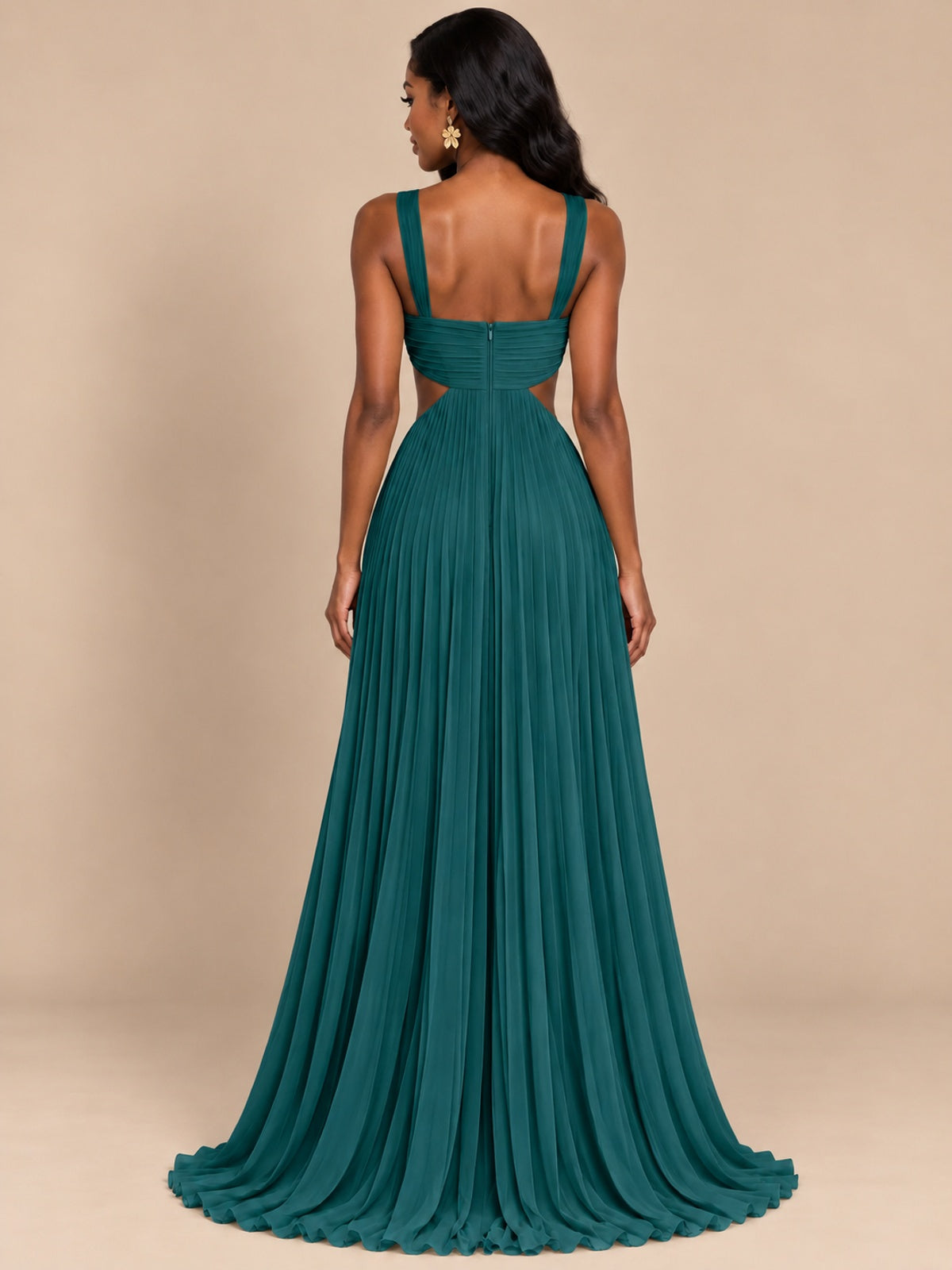 Butter Yellow Pleated Cutout Maxi Dress