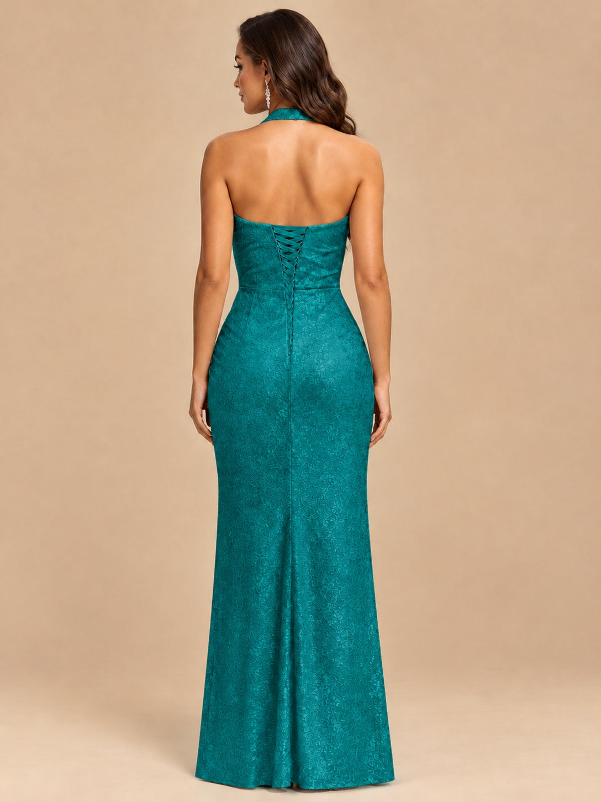 Halter V-Neck Sequin Mermaid Prom Dress with High Slit