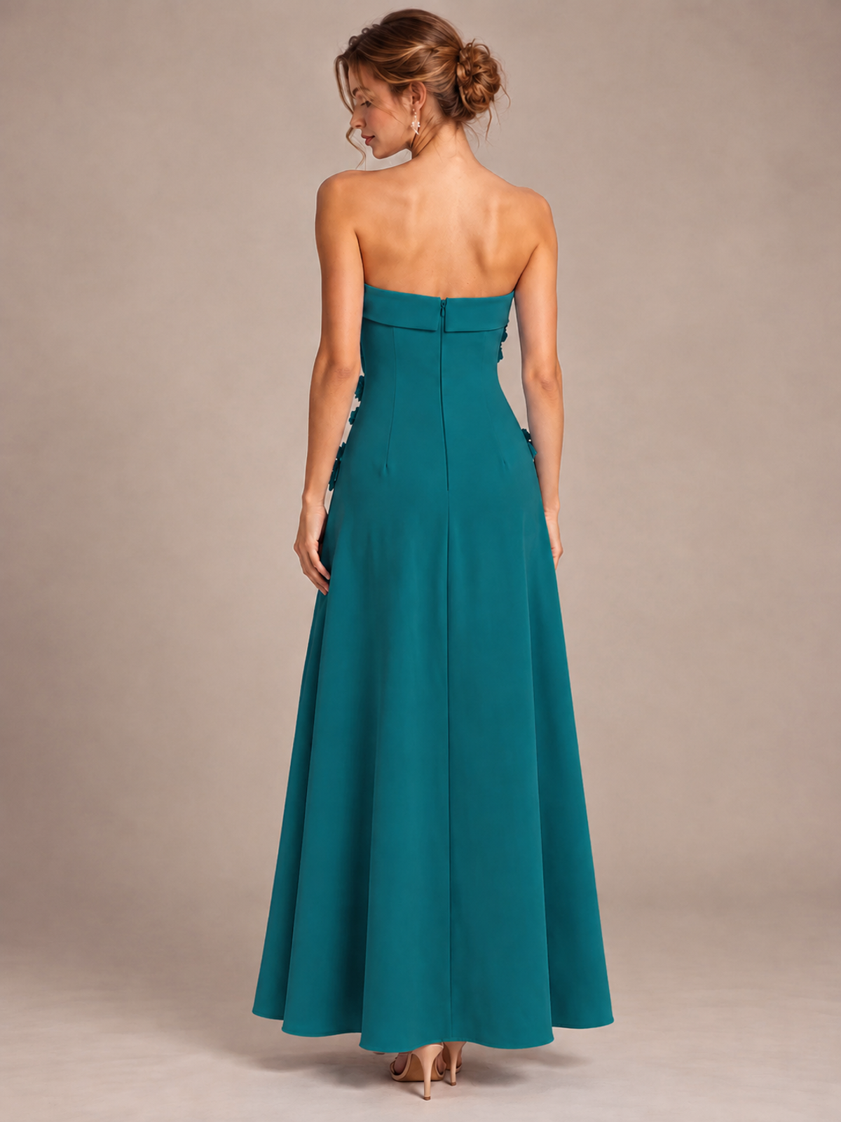 Yellow Strapless 3D Floral Appliques Maxi Dress