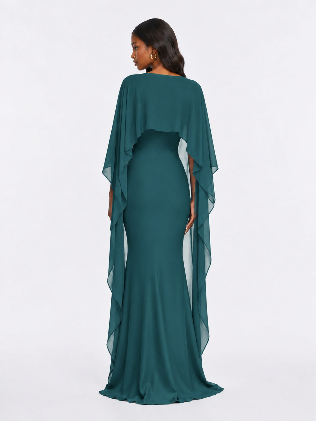 Satin Cape Prom Dresses Meramid Maxi Dress