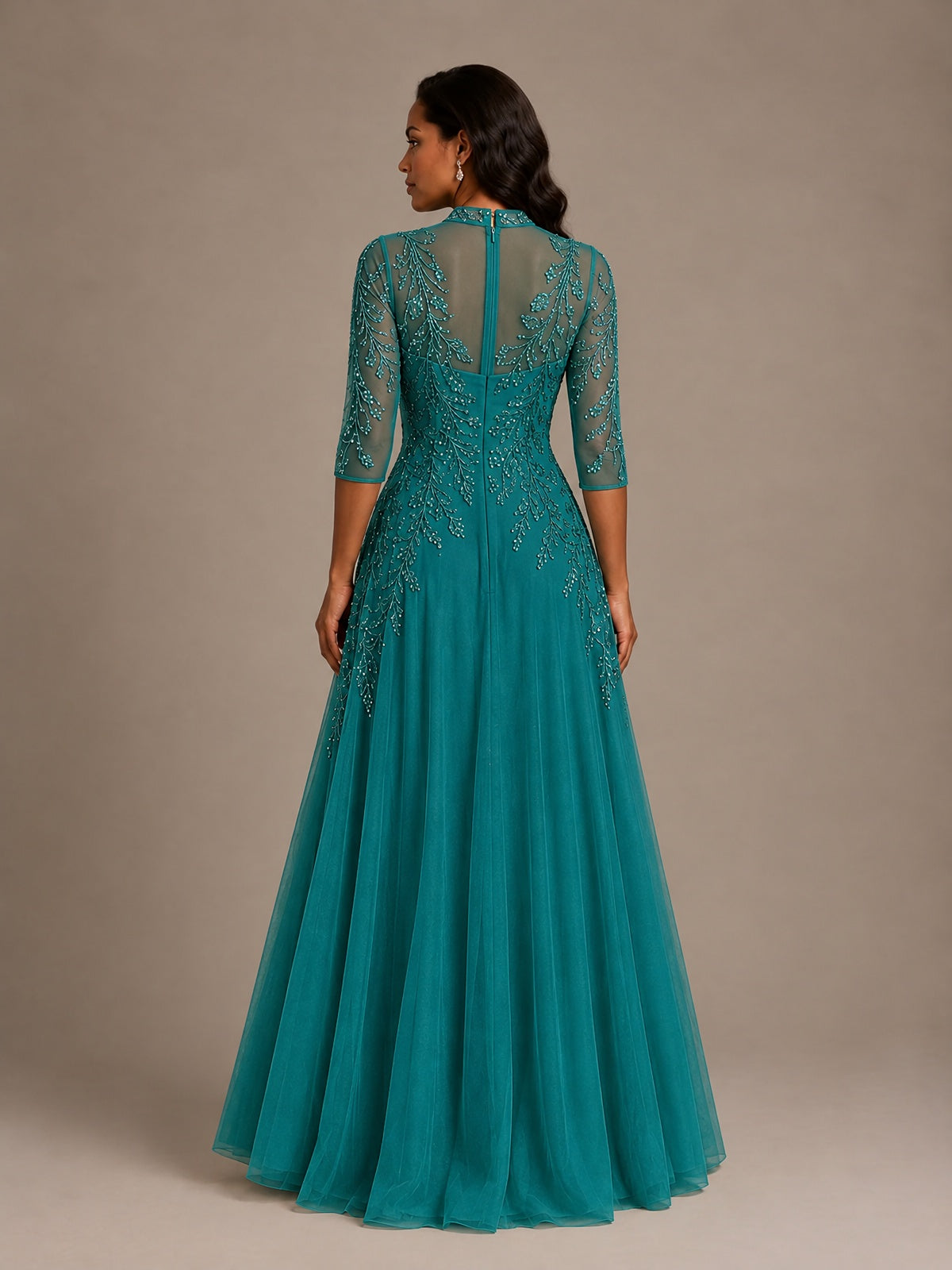 Embellished Appliques Mother of the Bride Dress with 3/4 Sleeves