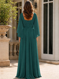 Elegant V-Neck Sequined Chiffon Mother of the Bride Dress with Flutter Sleeves