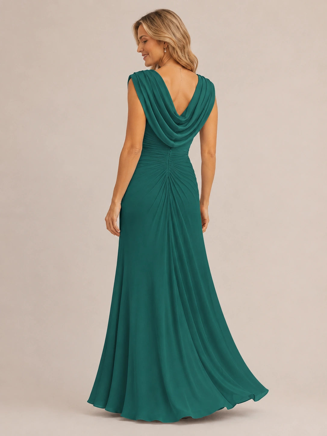 Cowl Neck Ruched Chiffon Mother of the Bride Dress
