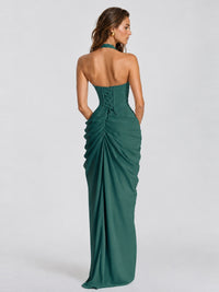 Ruched Halter Neck High-Slit Prom & Evening Dress