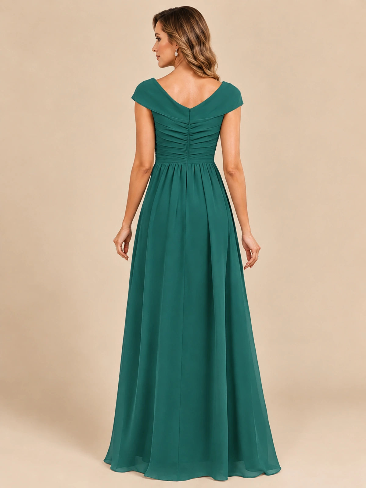Cap Sleeve Mother of The Bride Dresses Long Chiffon Formal Gowns