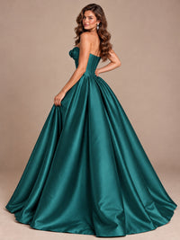 Pink Strapless Corset Satin Prom Derss & Ball Gown with 3D Floral