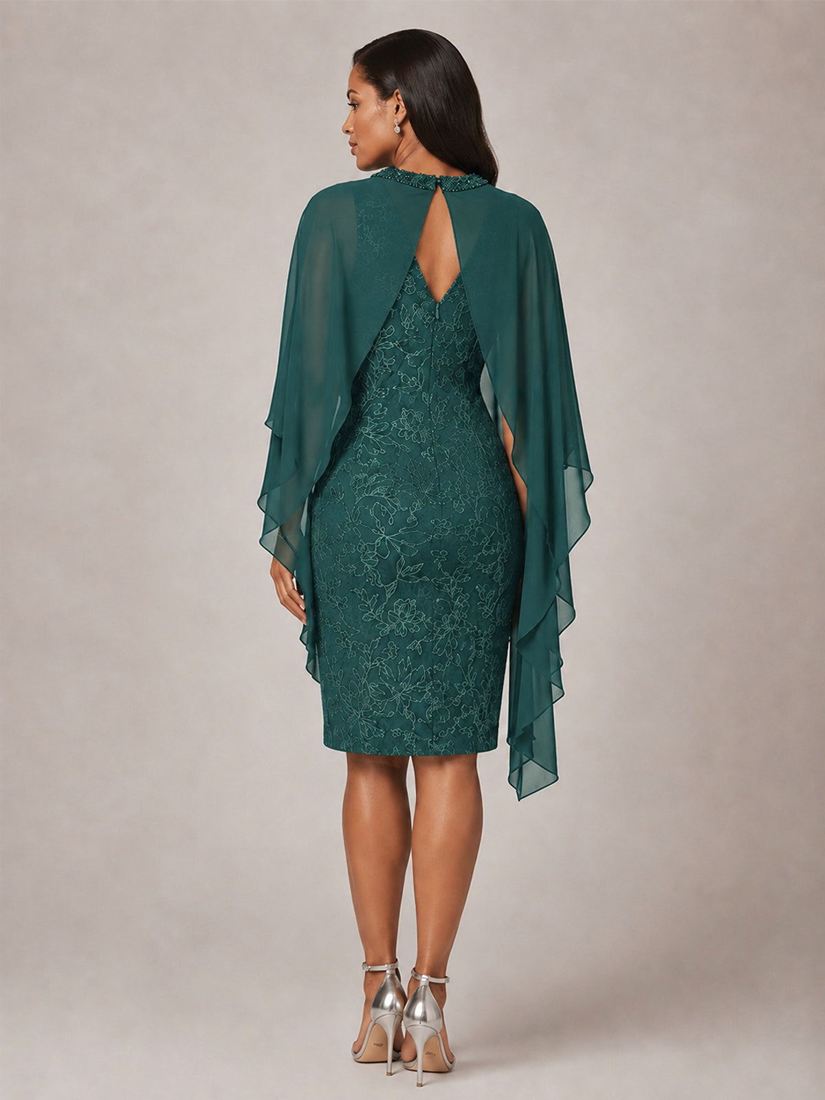 Floral Sheath Mother of the Bride Dress with Cape Overlay