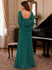 Elegant Applique Chiffon Mother of the Bride Dress with Cape Sleeves
