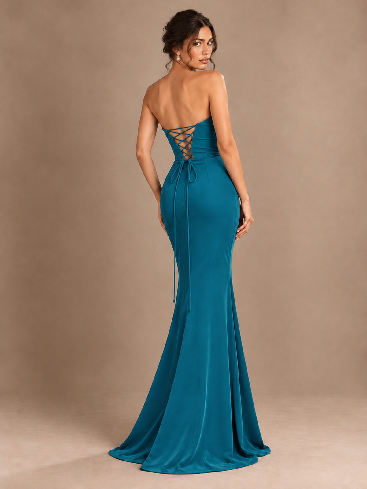 Emerald Green Strapless Mermaid Prom Dress with 3D Rose & Keyhole Cutout