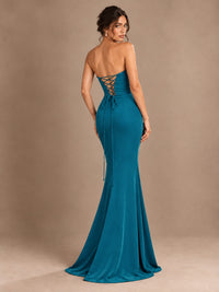 Emerald Green Strapless Mermaid Prom Dress with 3D Rose & Keyhole Cutout