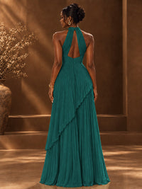 Wrap Pleated Prom Dress Halter A-line Chiffon Formal Wedding Dress