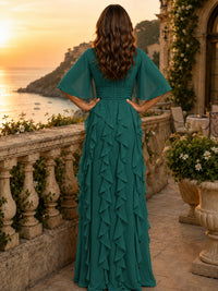 Elegant Chiffon Mother of the Bride Dress with Flutter Sleeves and Ruffle Skirt