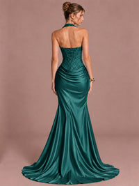 Sparkling Halter Corset Satin Mermaid Prom Dress