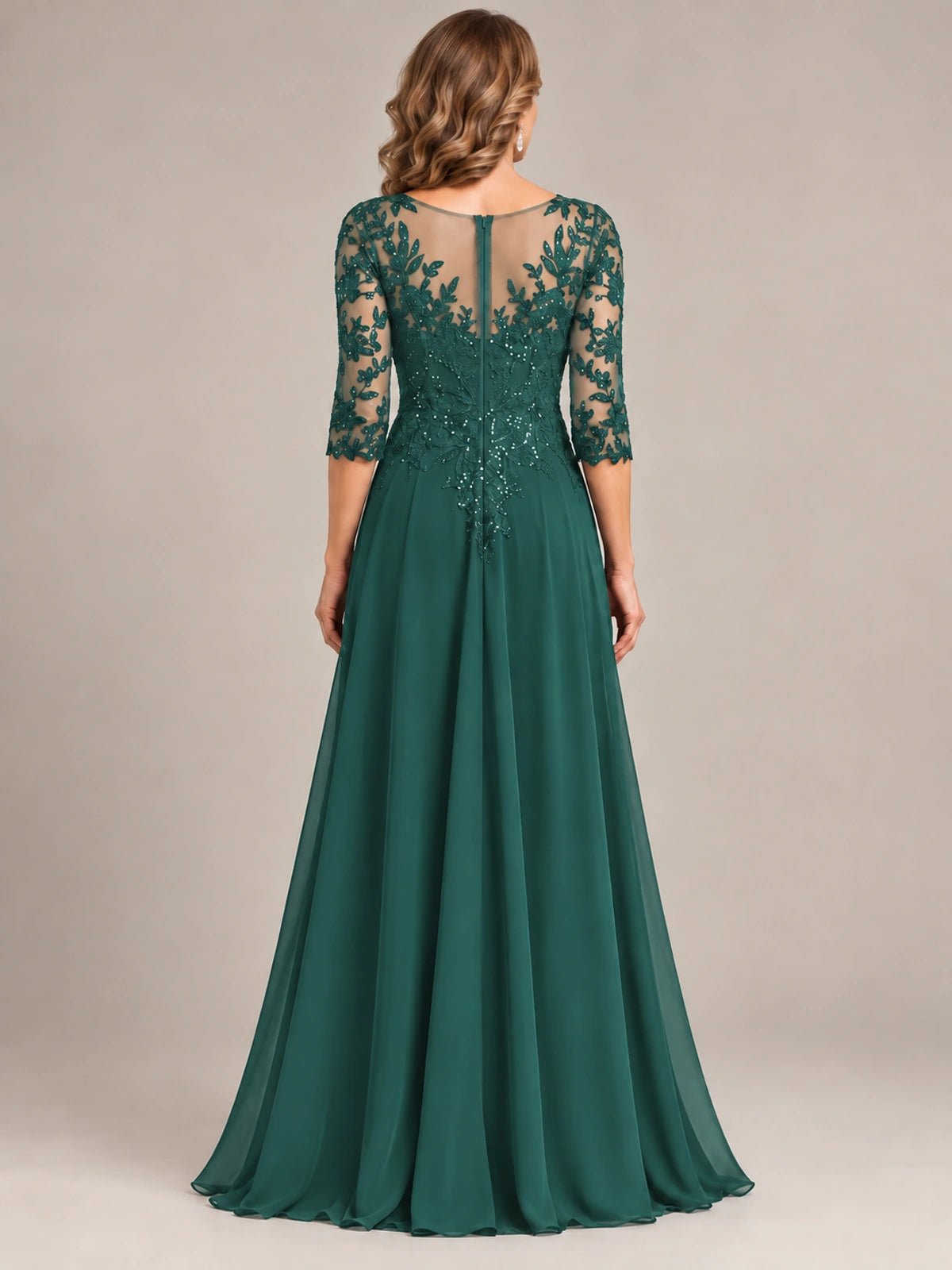 Sequin Lace A-Line Mother of the Bride Dress with 3/4 Sleeves